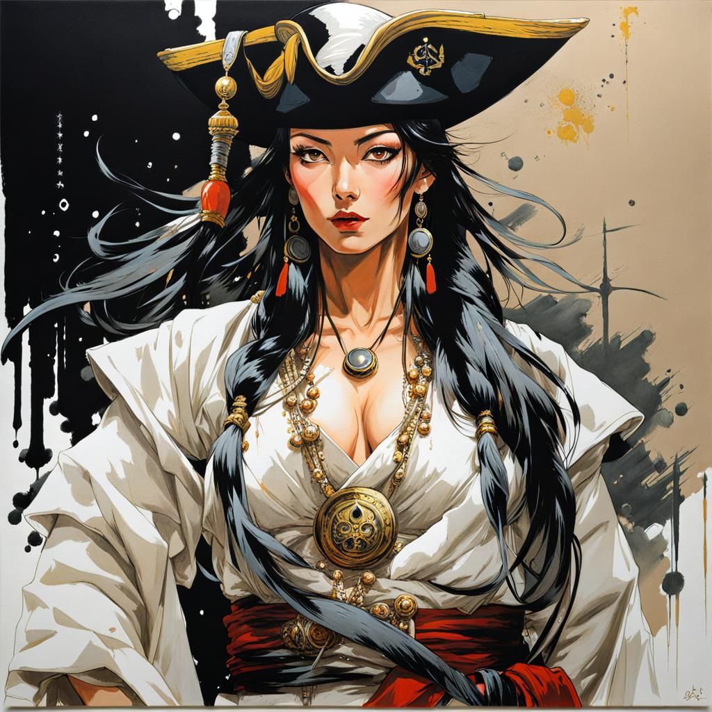 Arabic Pirate Priestess Portrait in Gouache Style