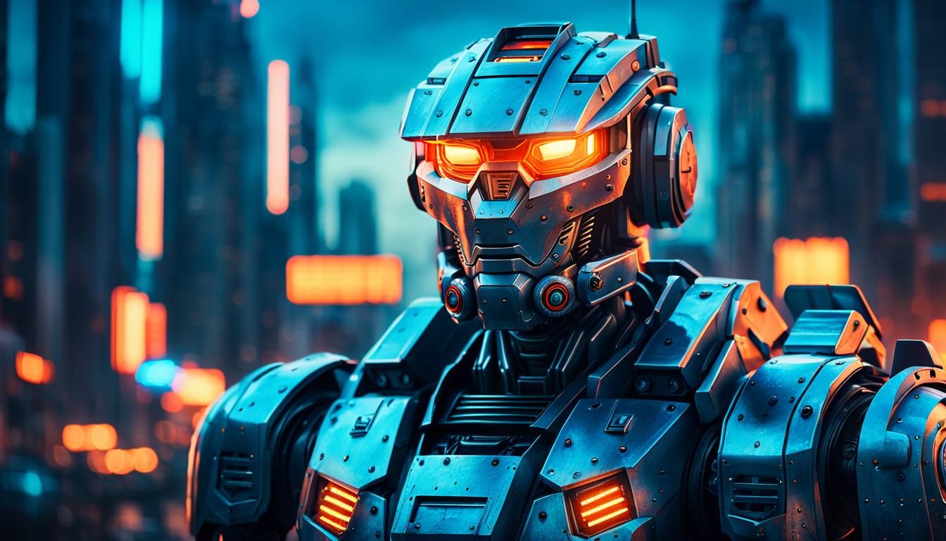 Hyperrealistic Robot in Sci-Fi Cityscape Concept Art