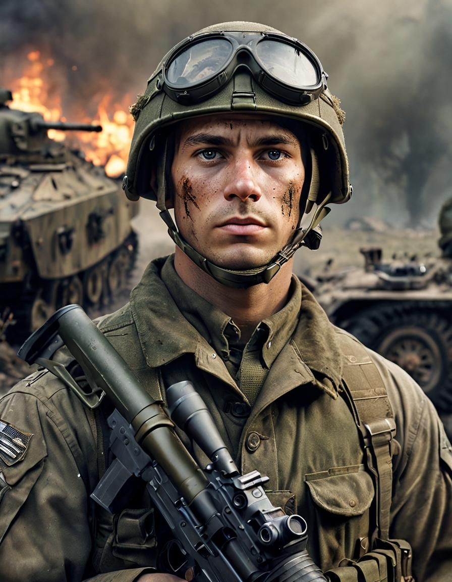 Modern Soldier in WWII Battlefield Portrait