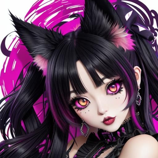 Anime Cat-Eared Goth Girl in Colour Explosion