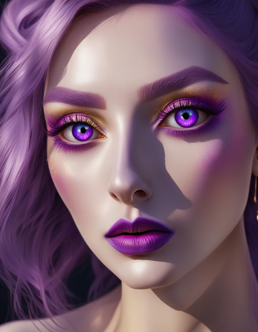 Ethereal beauty fairy with purple hair and purple eyes with ...