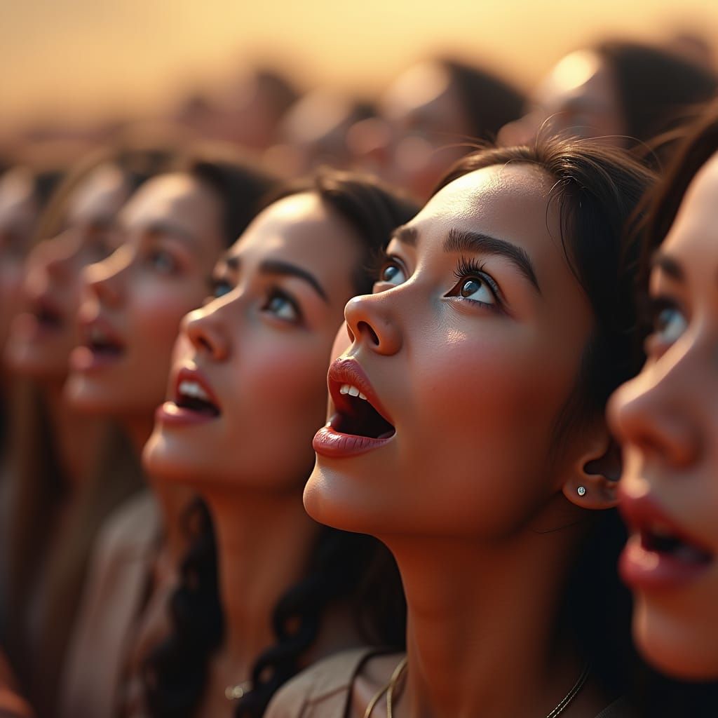 Diverse Group Expressing Awe in Fantasy Style