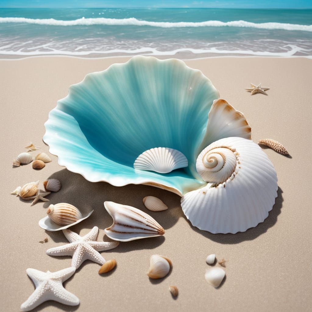 Giant Seashell on a Turquoise Beach
