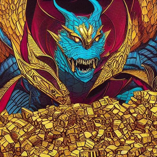 Smaug Baggins in Treasure Hoard Comic Book Art
