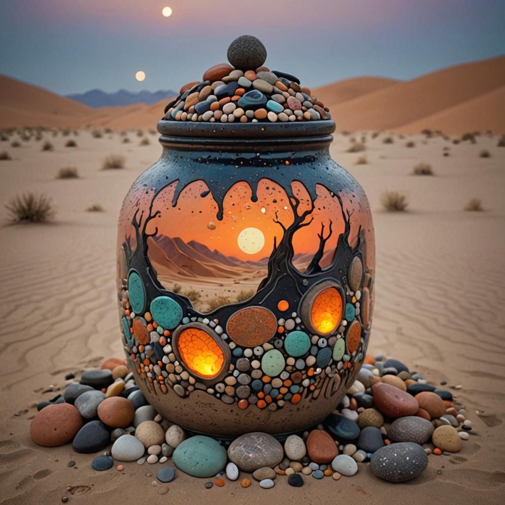 Ancient Jar with Luminous Elements and Stone Textures