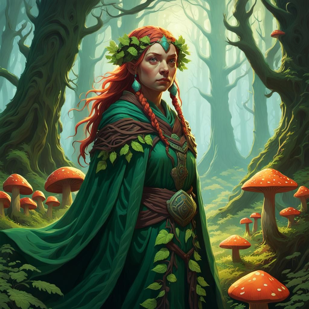 Fantasy Dwarf Druid in Mystical Forest