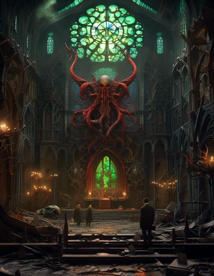 Cthulhu Destroys World in Stained Glass Art