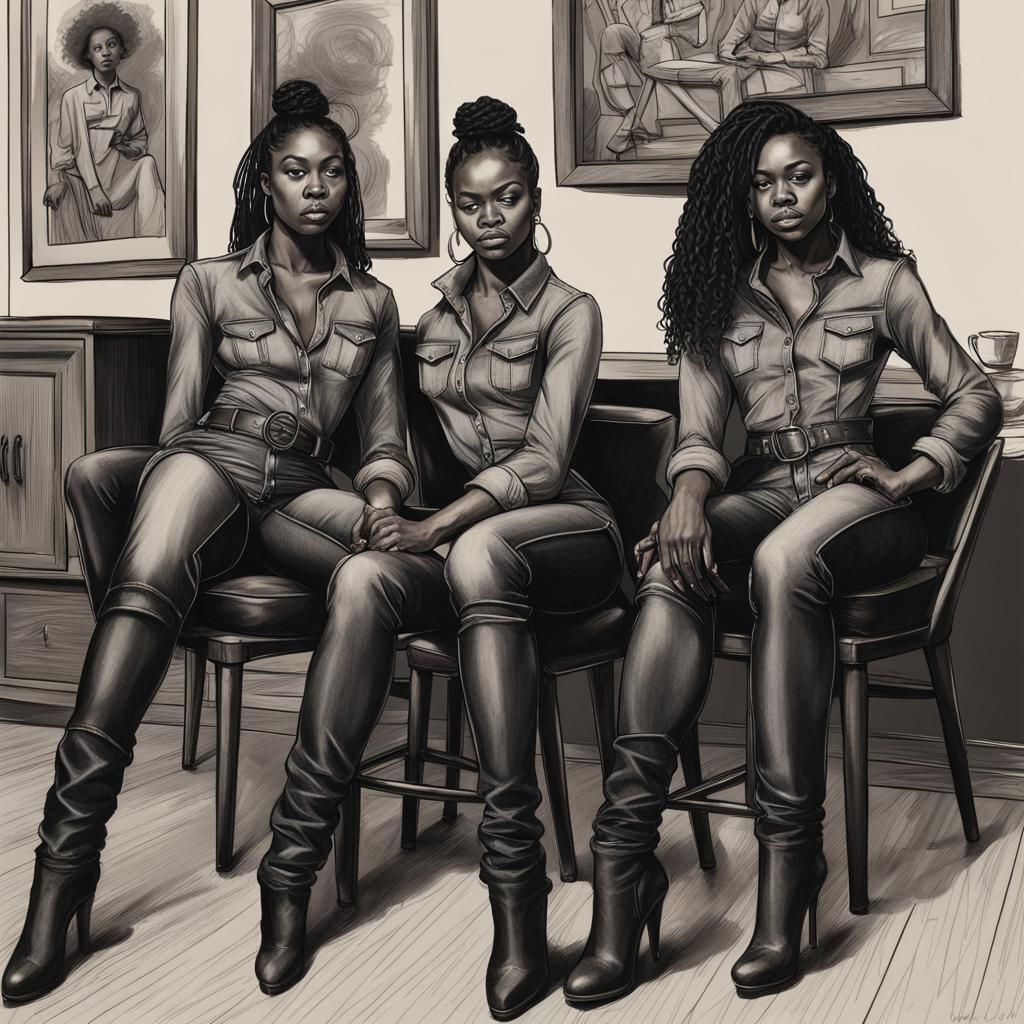 Raunchy Denim Fashion: Charcoal Drawing of Women