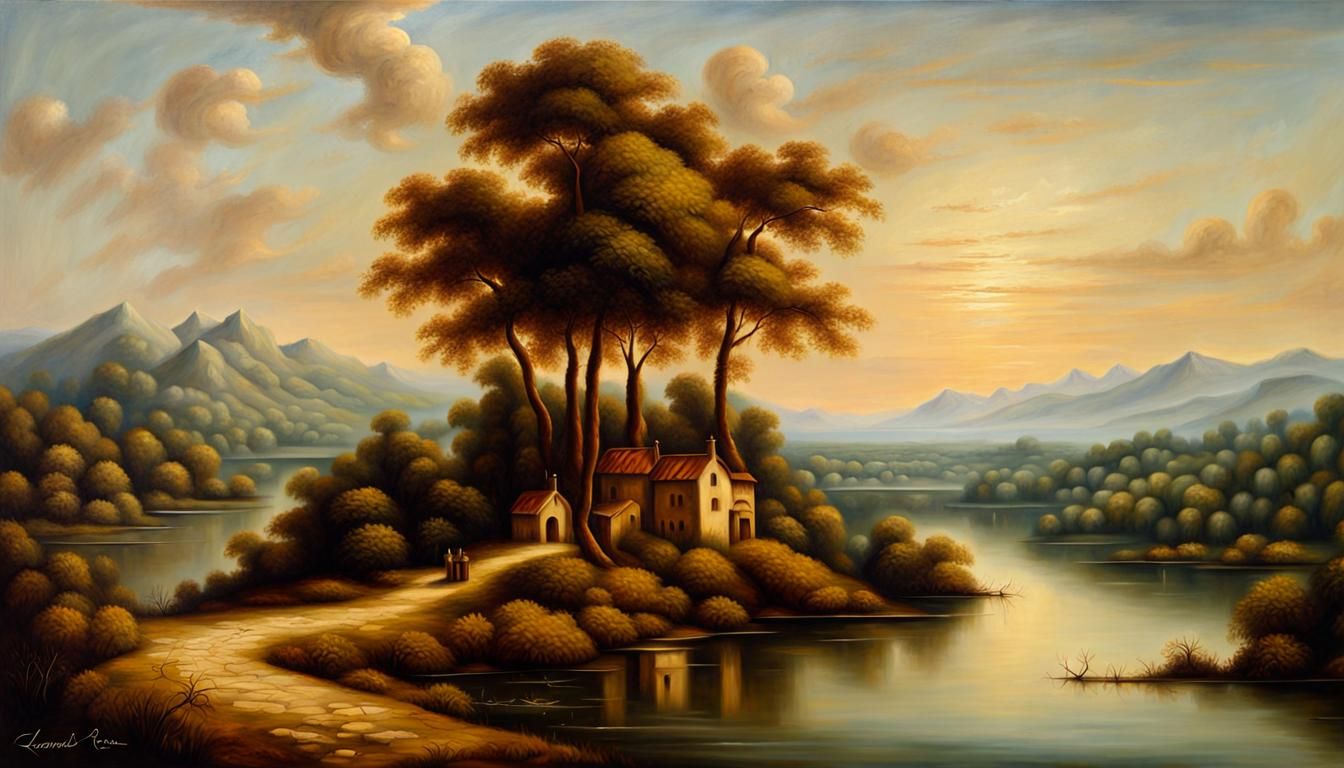Renaissance Landscape Painting in Da Vinci Style