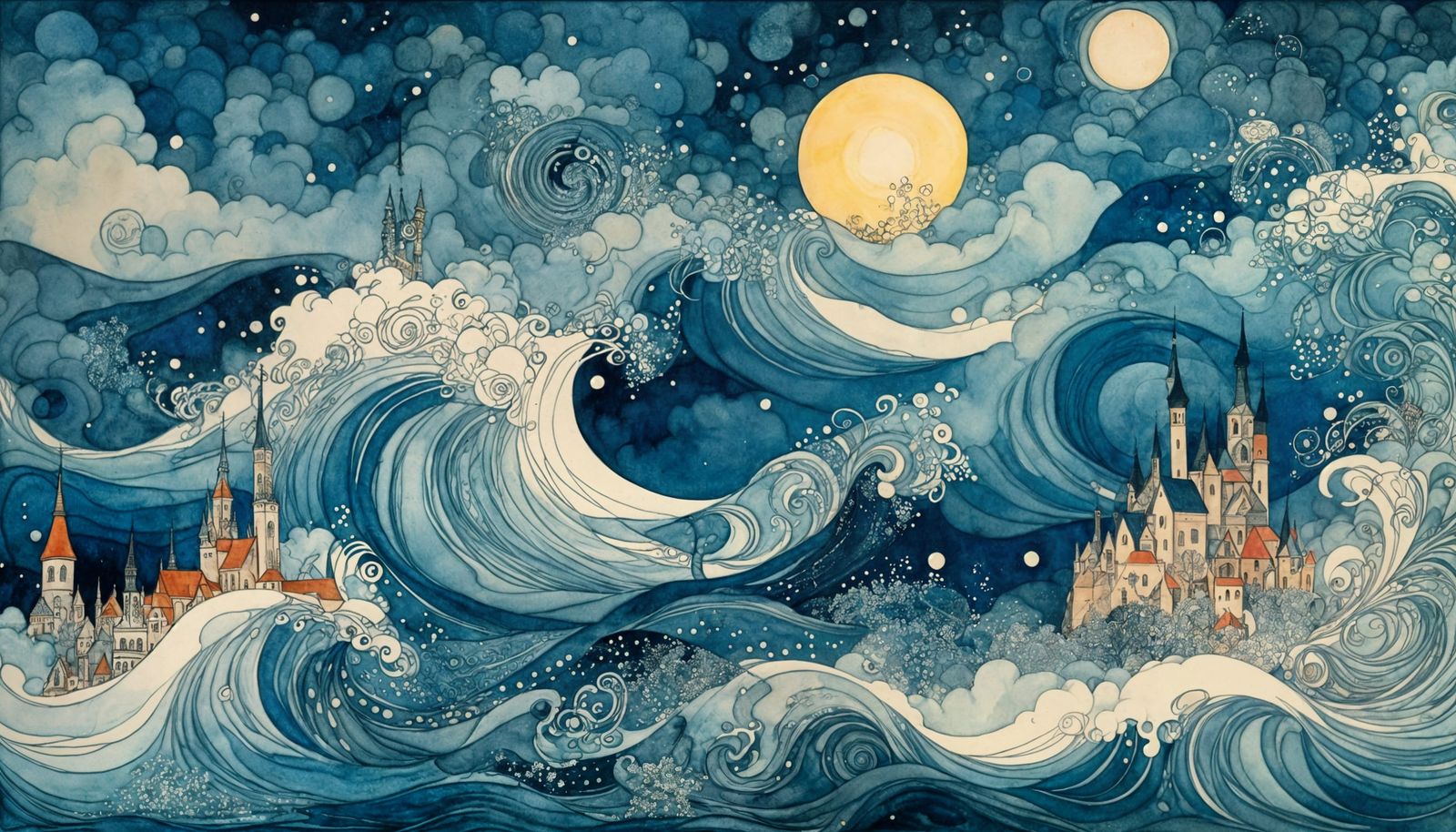 Whimsical Watercolor Night Sky with Zentangle Stars