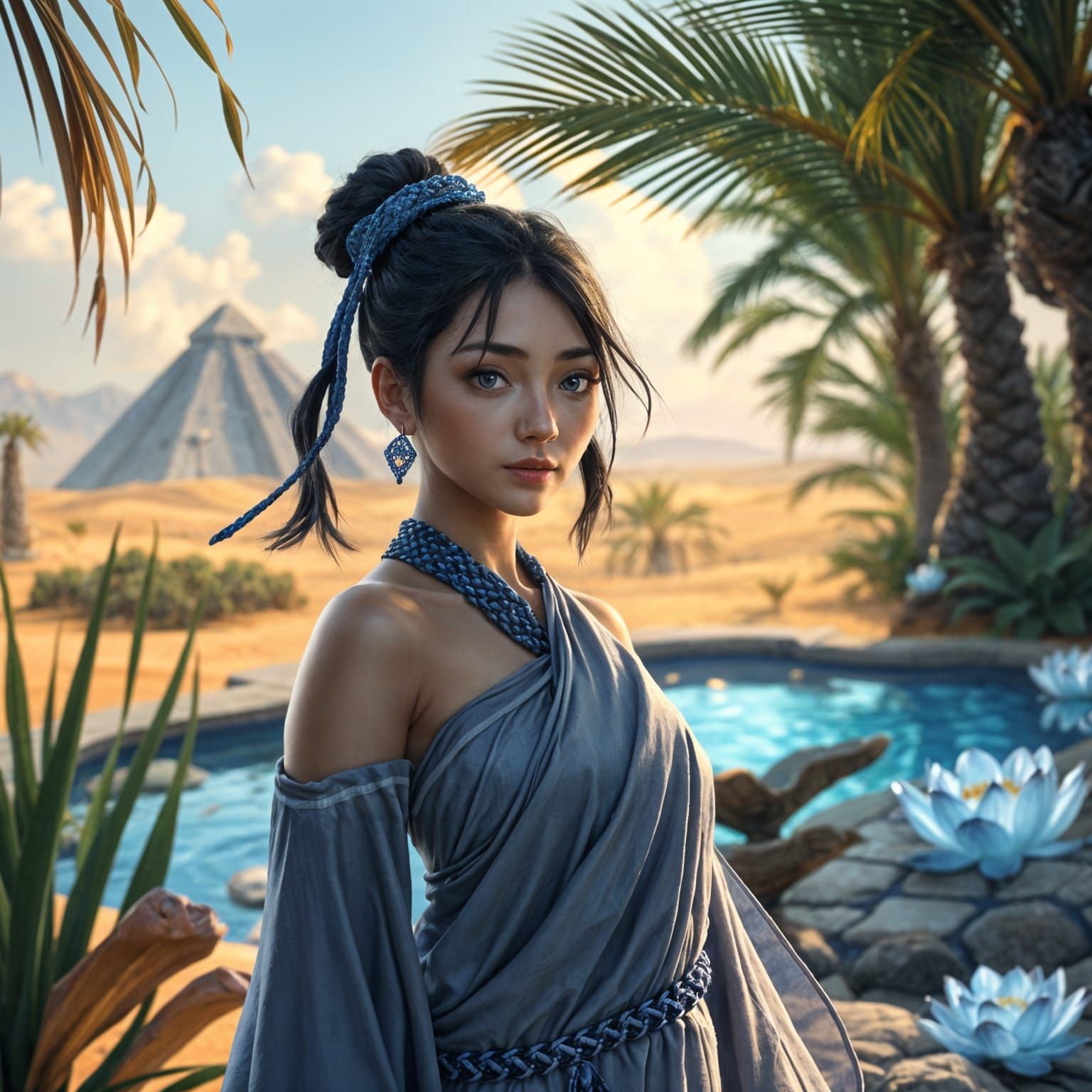 Nin-gu-gal in Sumerian Oasis at Golden Hour