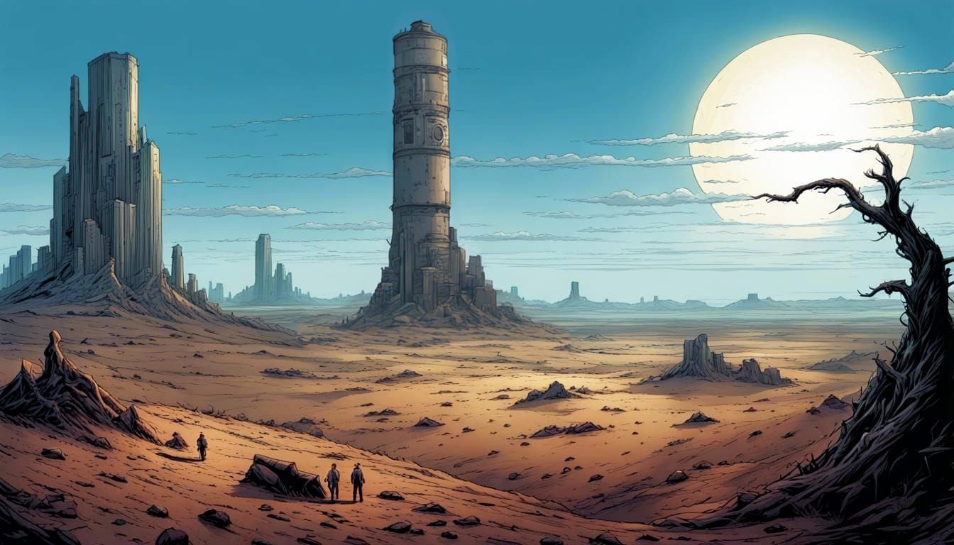 Wasteland Water Tower Ruins in Comic Book Art