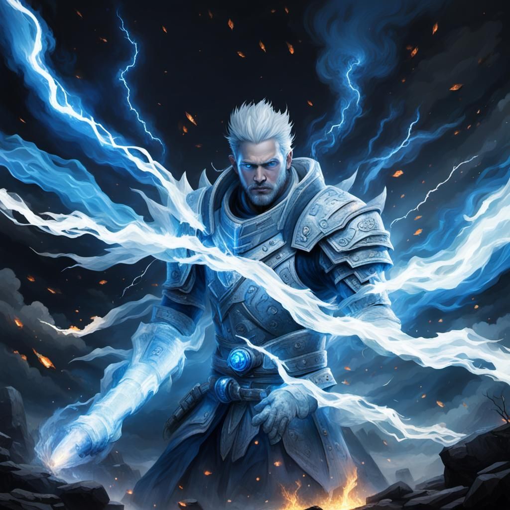 Striking Blue Fire and White Lightning Display