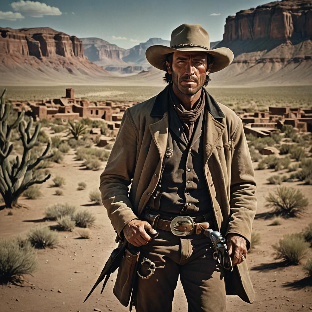 Grim Cowboy in the Old West: A Cinematic Still