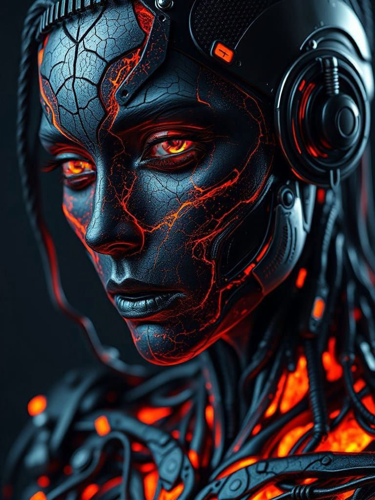 A close-up, cinematic 8K rendering of a hyperrealistic cybor...