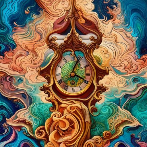 Ornate Grandfather Clock in Marbled Splash Art