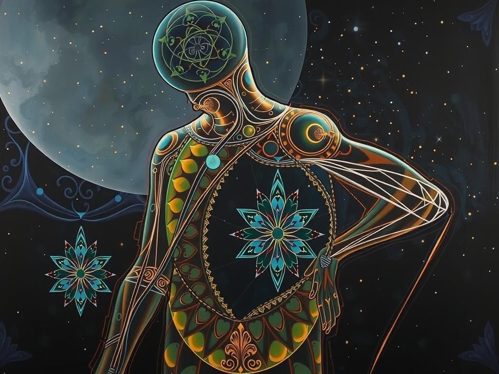 Night Sky Oil Painting in Art Nouveau Style