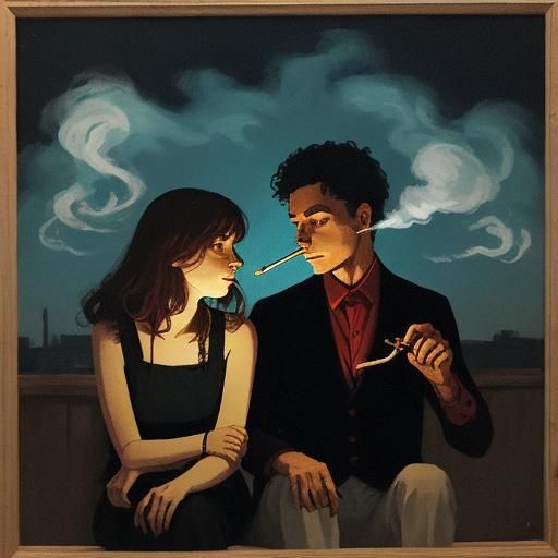 Lovers Smoking a Joint in the Dark