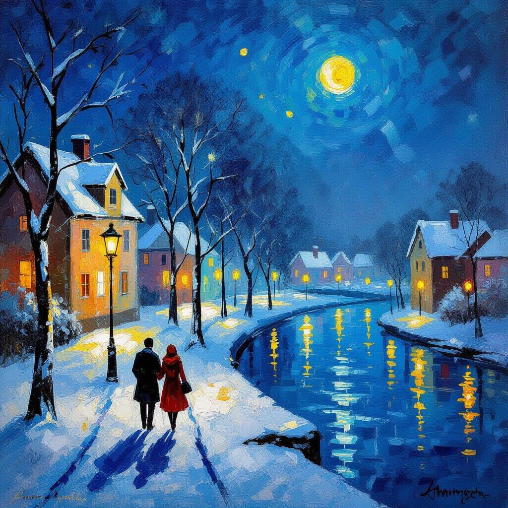 Midnight Festival of Frosty Lanterns in Vibrant Style