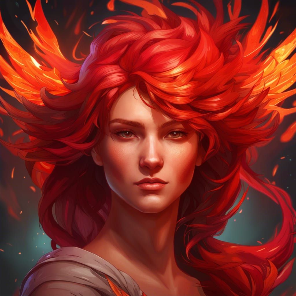 Fiery Phoenix Portrait in Hyperdetailed Digital Art