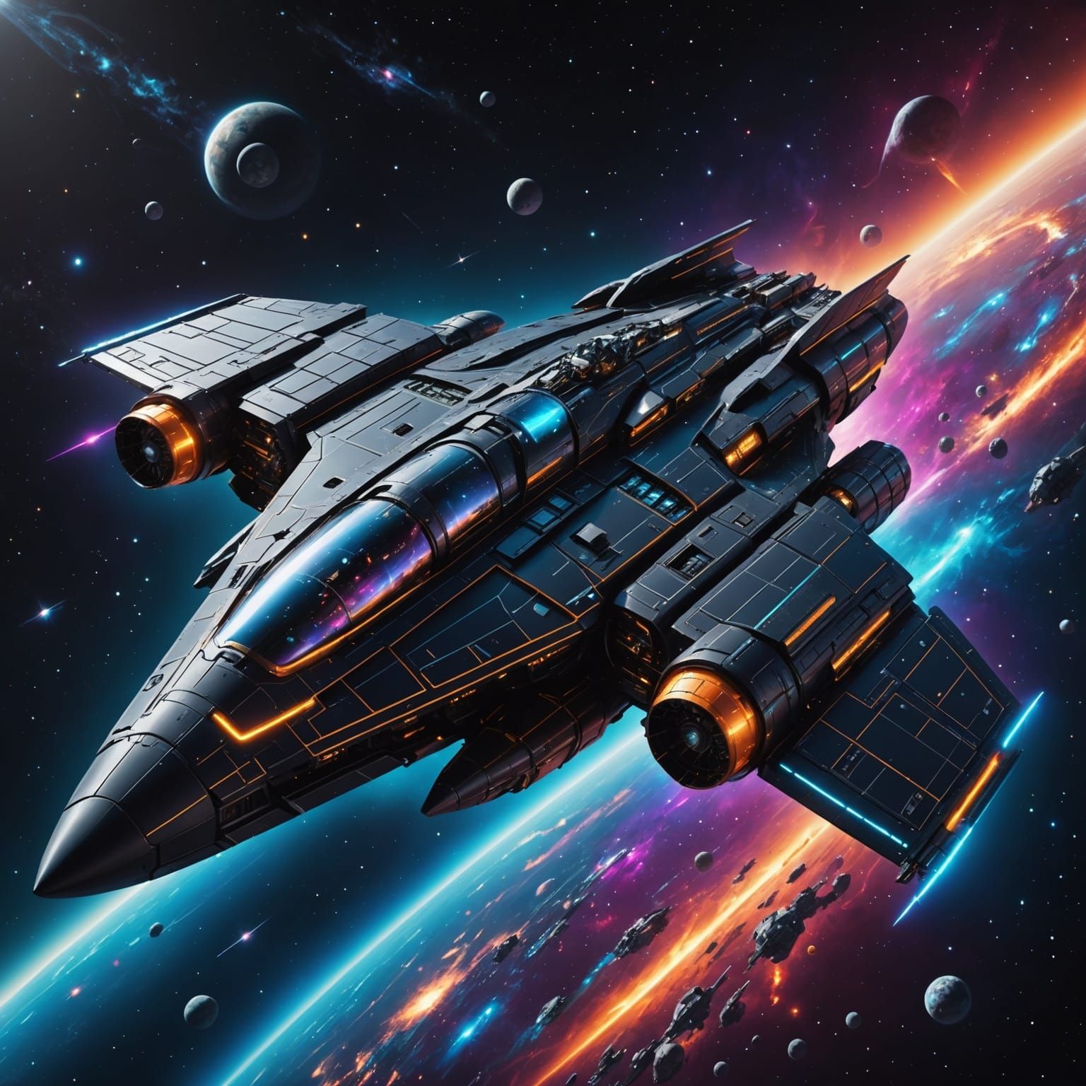 Ethereal Futuristic Spacecraft in Cosmic Space