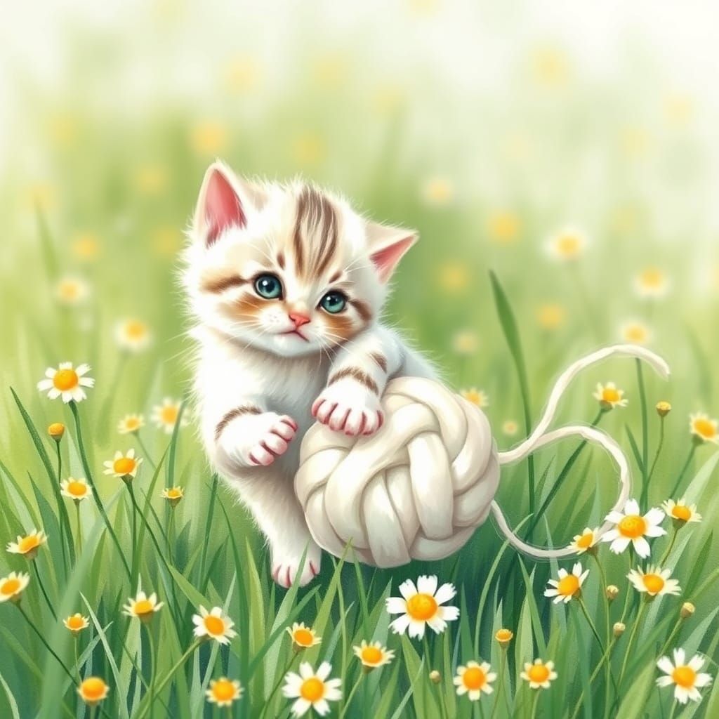 Whimsical Kitten in a Green Meadow