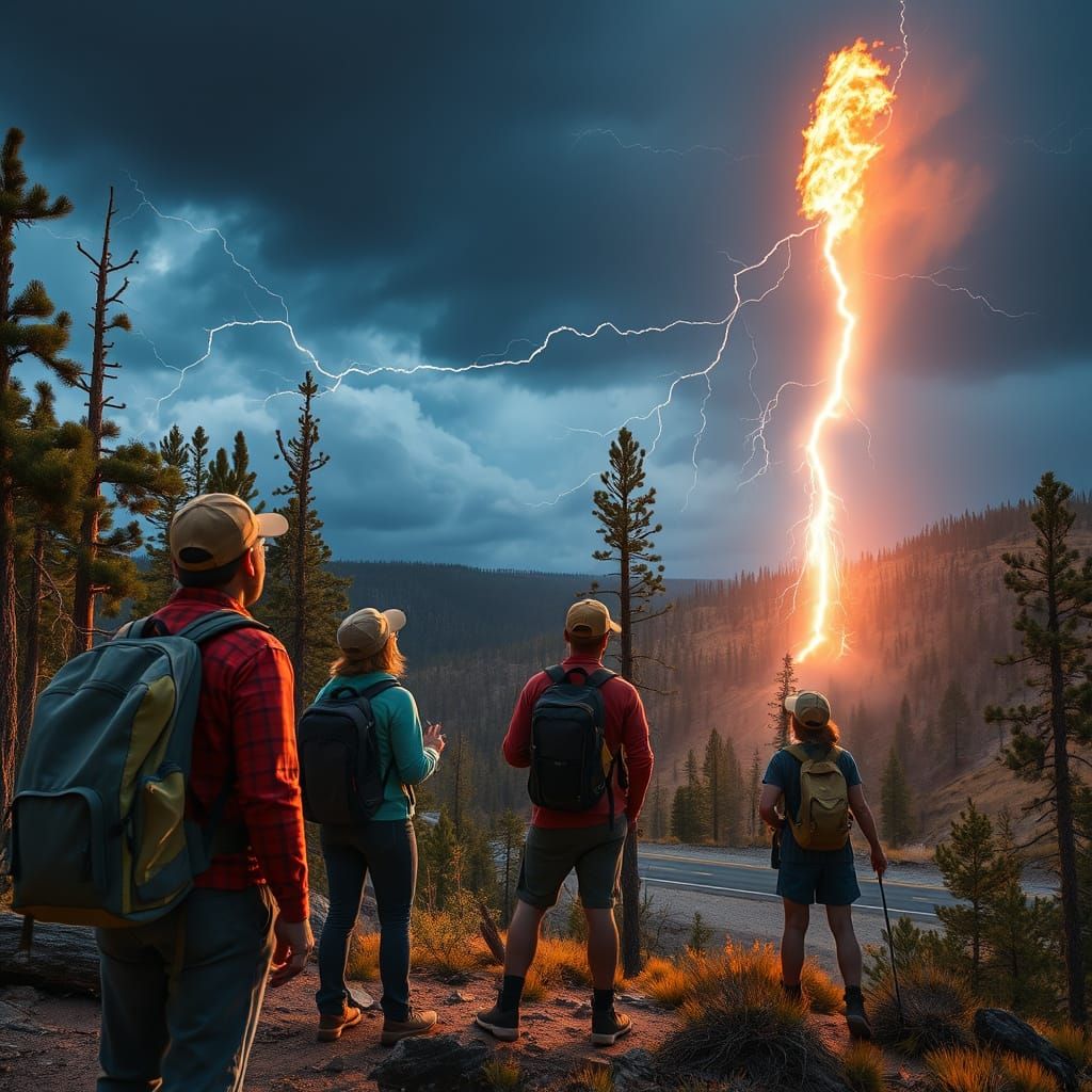 Dramatic Yellowstone Landscape with Lightning Strike and For...