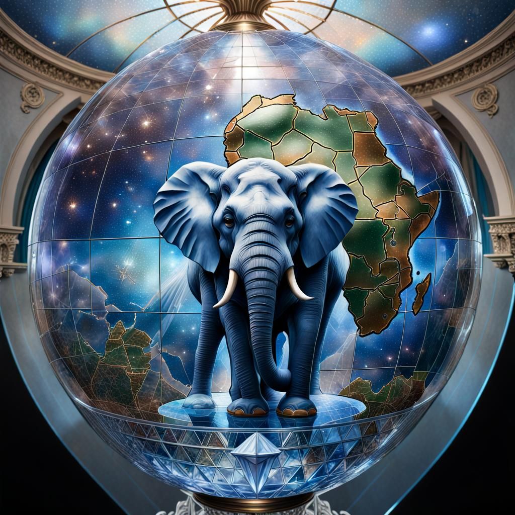 A Majestic Encounter: The Vibrant Blue Elephant Captured in a Crystal Globe Amidst Africa's Splendor