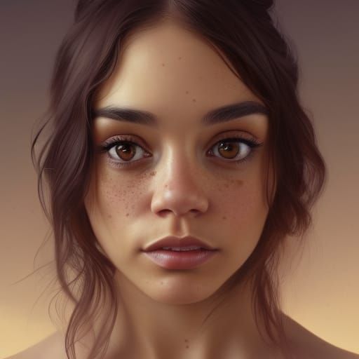 Freckled Woman Portrait in Hyperdetailed Digital Art Style