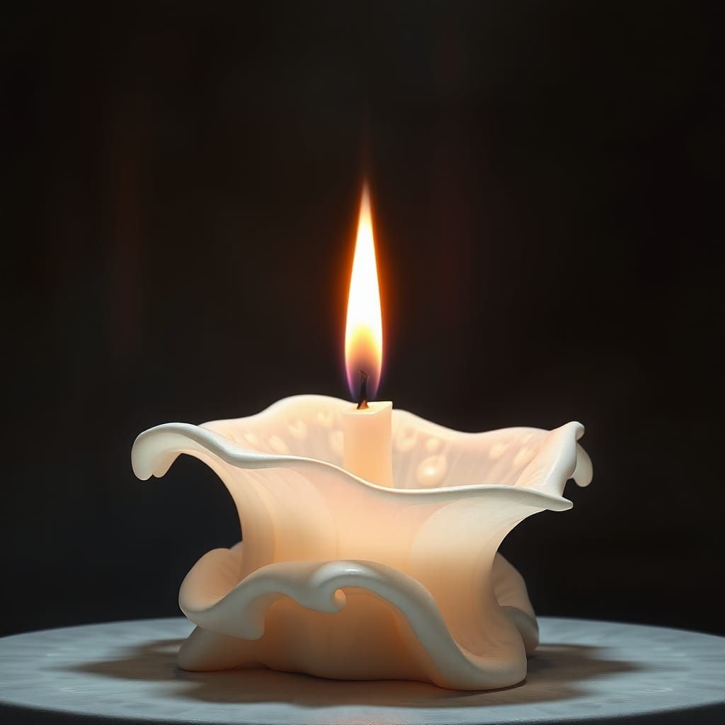 Ethereal Candle Sculpture in Pointillism Style