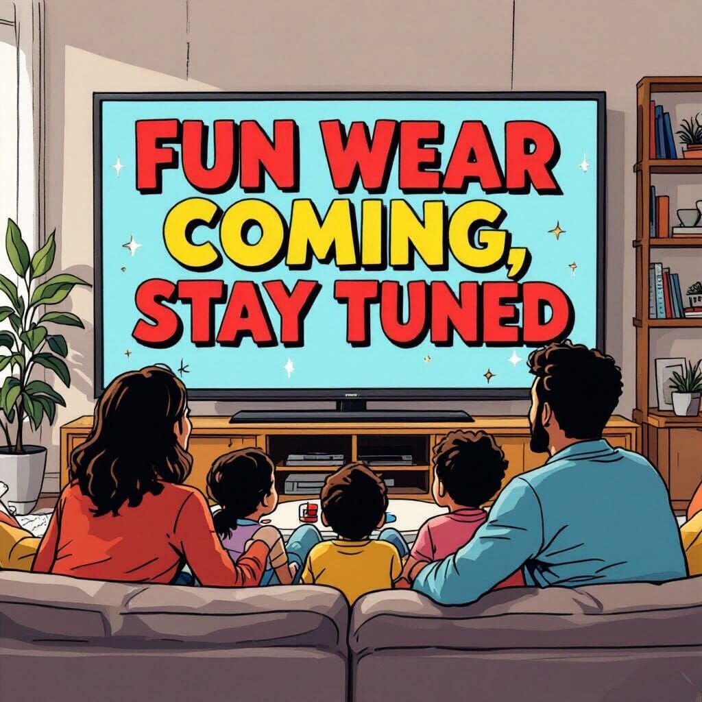 Family Watching TV with Pop Art Message