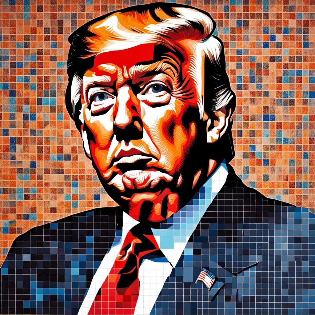 Donald Trump Portrait in Chuck Close Grid Style