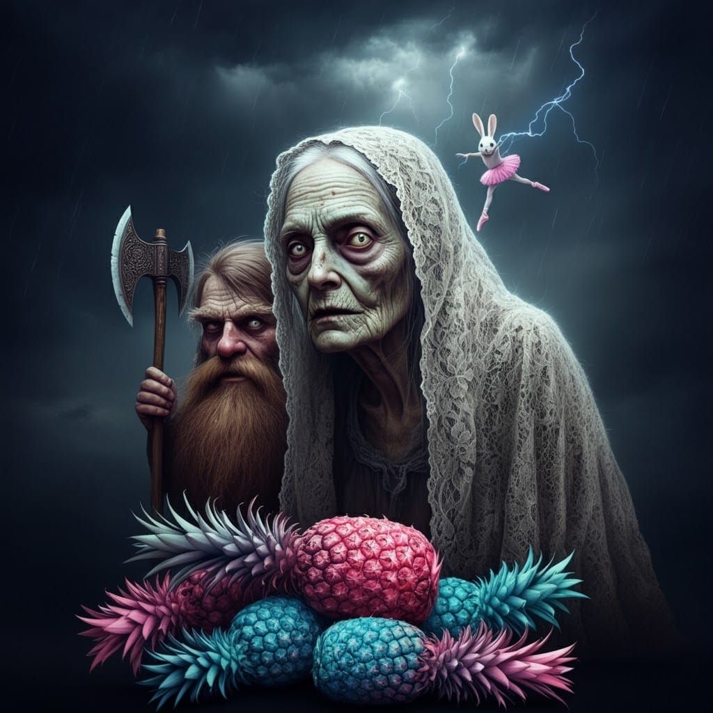 Ethereal Zombie Woman with Lightning Bunny