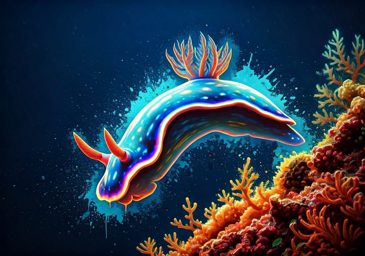 Glowing Nudibranch in Vibrant Ocean Scene