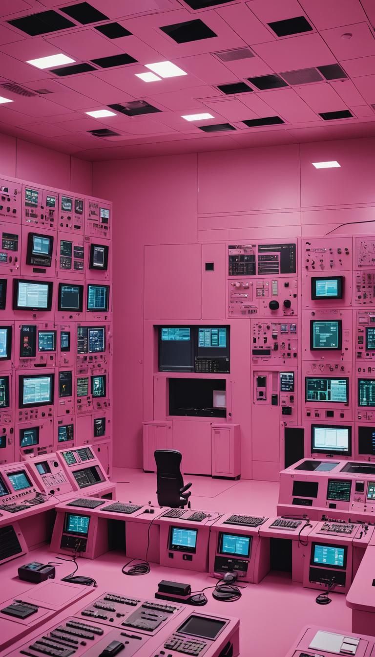 Human Control Room with Pink Lighting