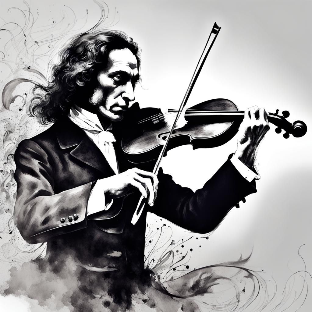 Paganini Violin Performance with Ink Swirls