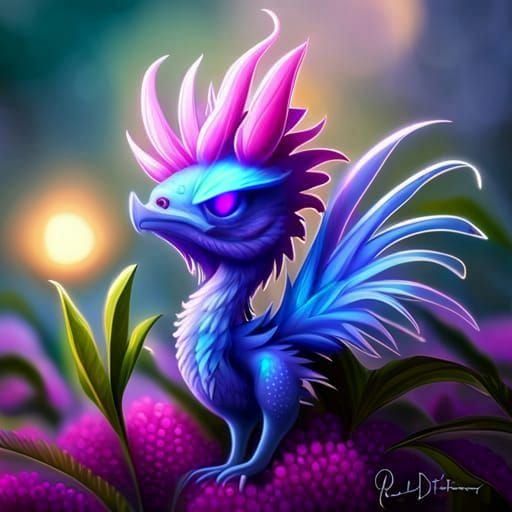 Fiery Chibi Dragon Rooster Portrait in 3D