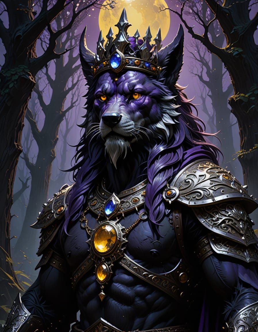 Majestic crown adorned with sharp, silver wolf claws and tee...