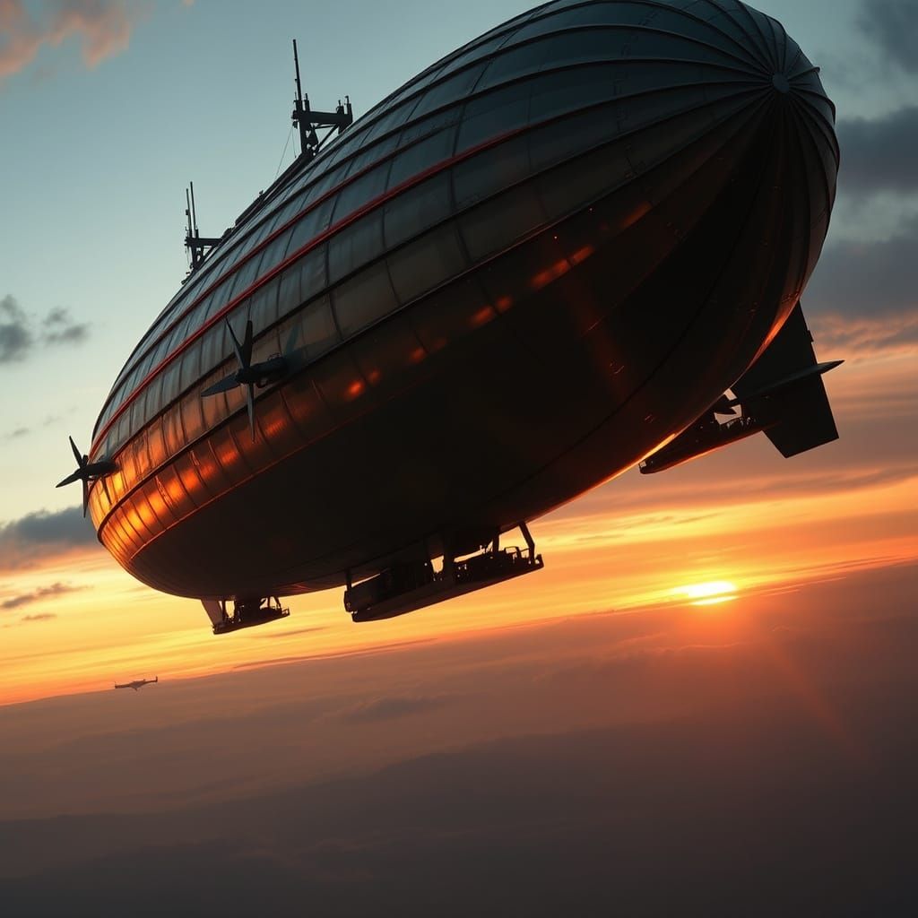 Zeppelin in Golden Light, Dark Atmospheric Style