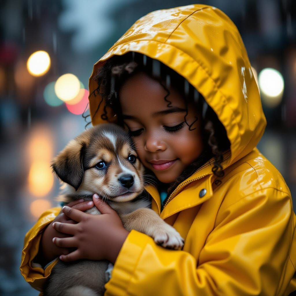 Kindness and Compassion: Girl Shelters Puppy on Rainy Night