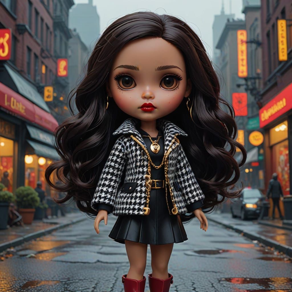 Mystical Blythe Doll in Houndstooth Jacket with Golden Olive...