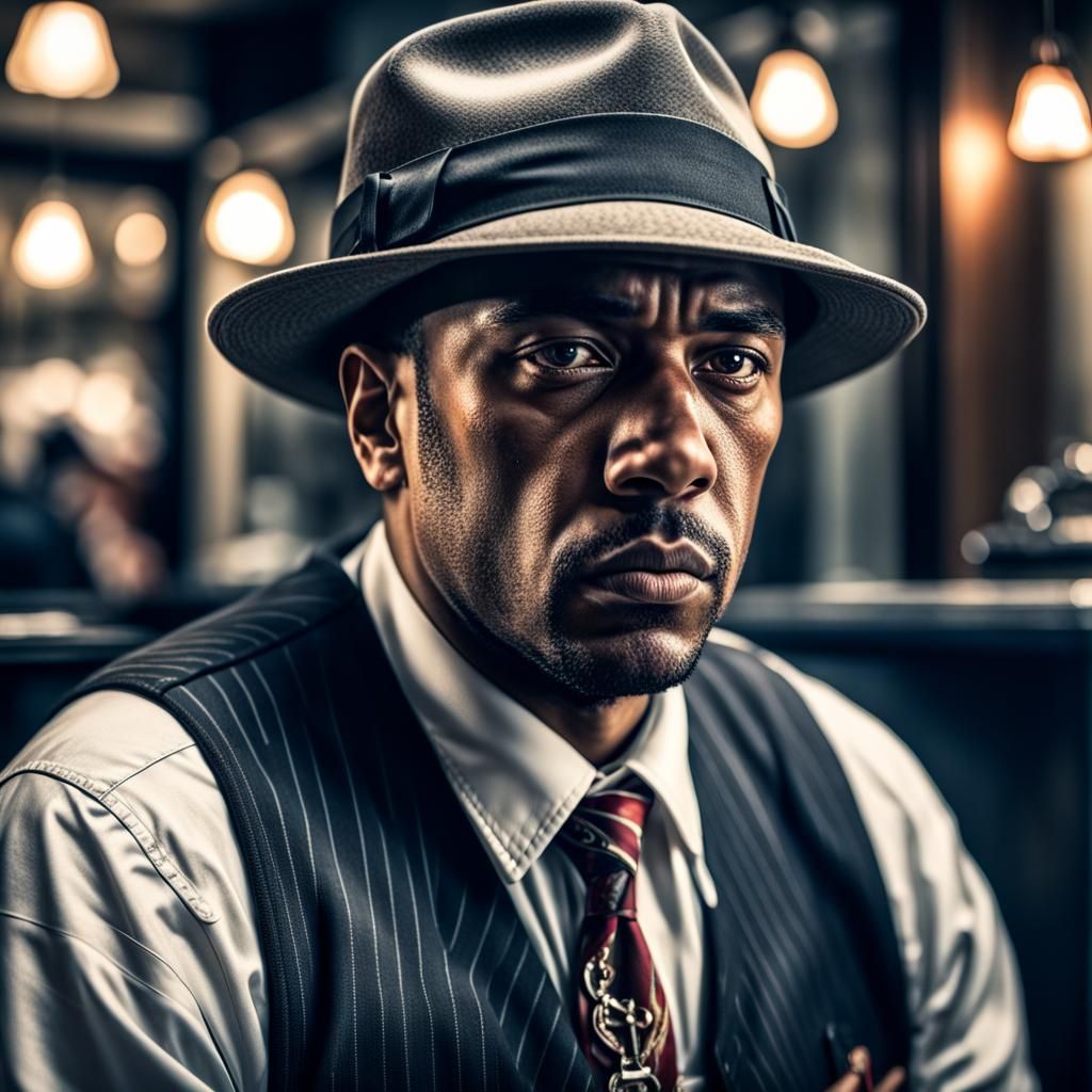 Hyperrealistic Gangster Portrait in Sharp Focus