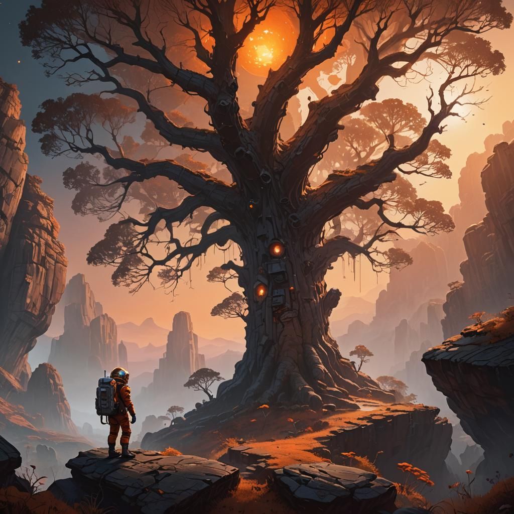 Astronaut's Alien Sunset: Cinematic Digital Art