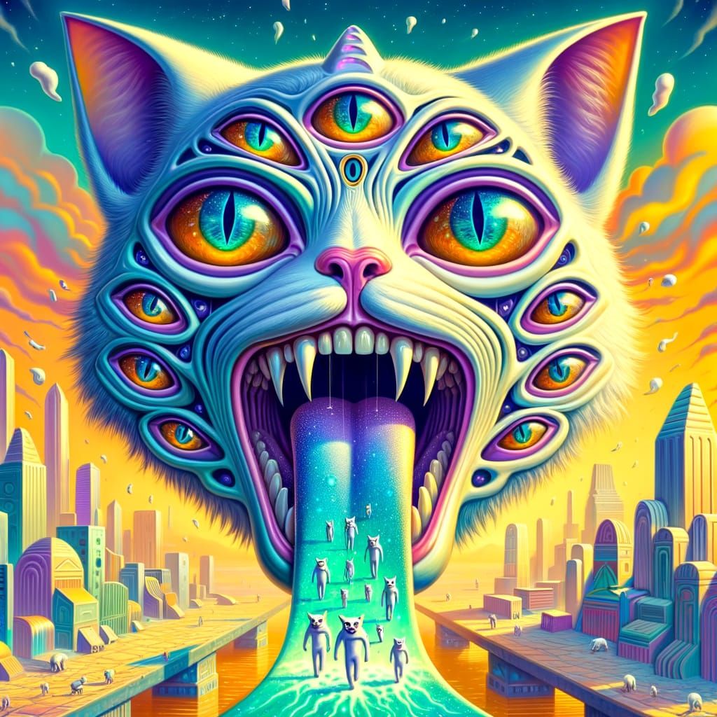 Vivid Alien Head in a Surreal Cityscape