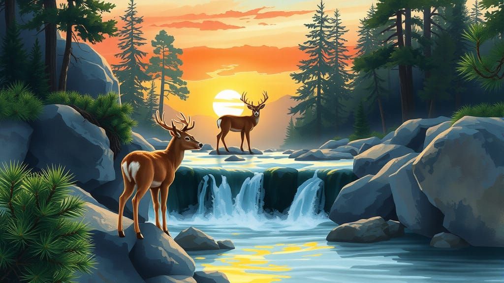 Tranquil Mountain Deer at Sunset