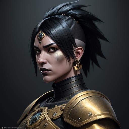 Armored Female Warrior Portrait in Hyperdetailed Digital Art