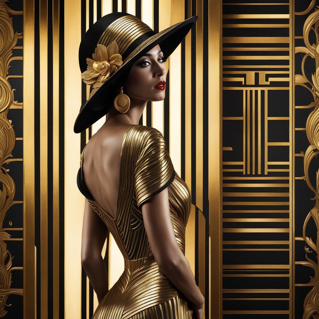 Art Deco Woman in Gold Dress with Foil Effect