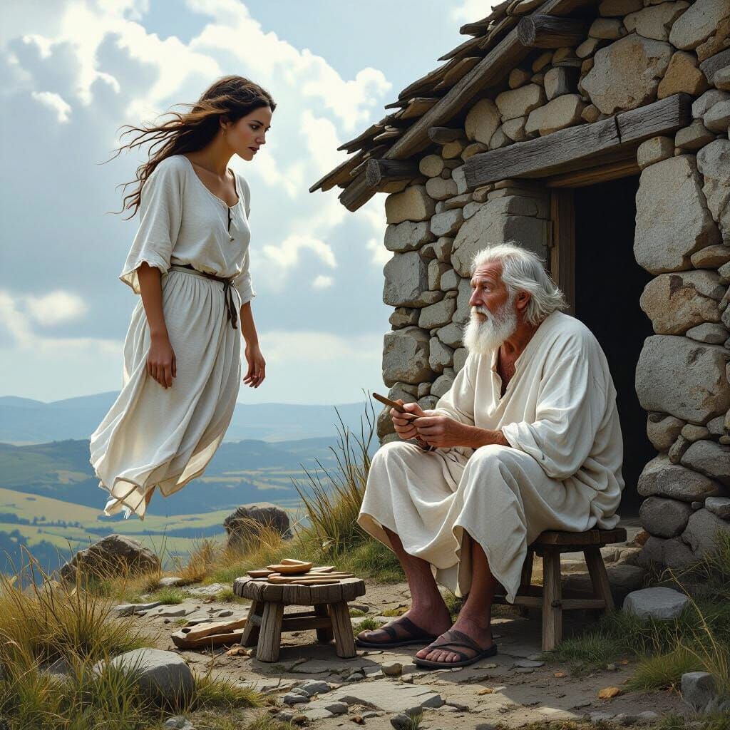 Dream Visit: Ancestor on Windswept Hilltop, Digital Matte Pa...