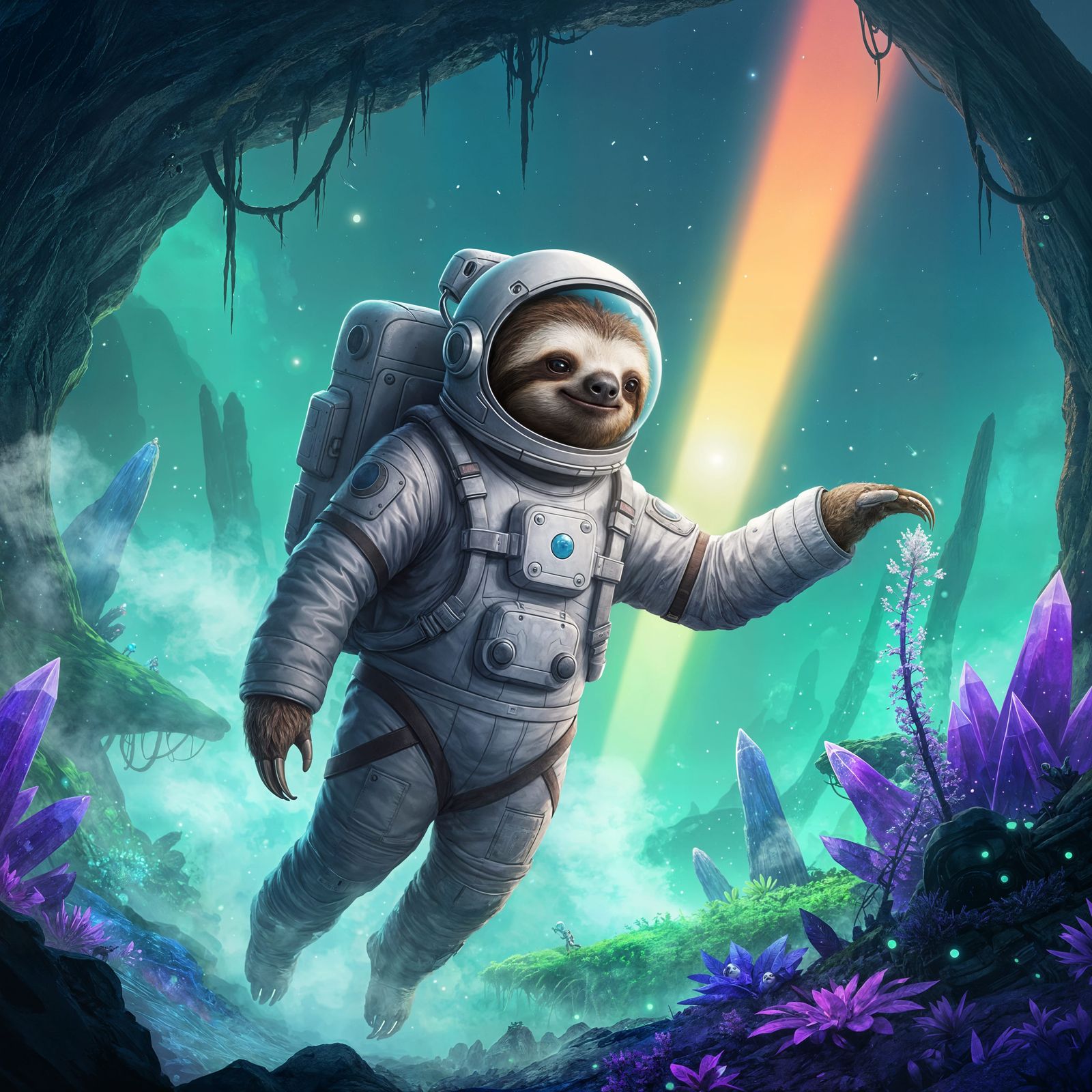 Sloth Astronaut Explores Alien Planet
