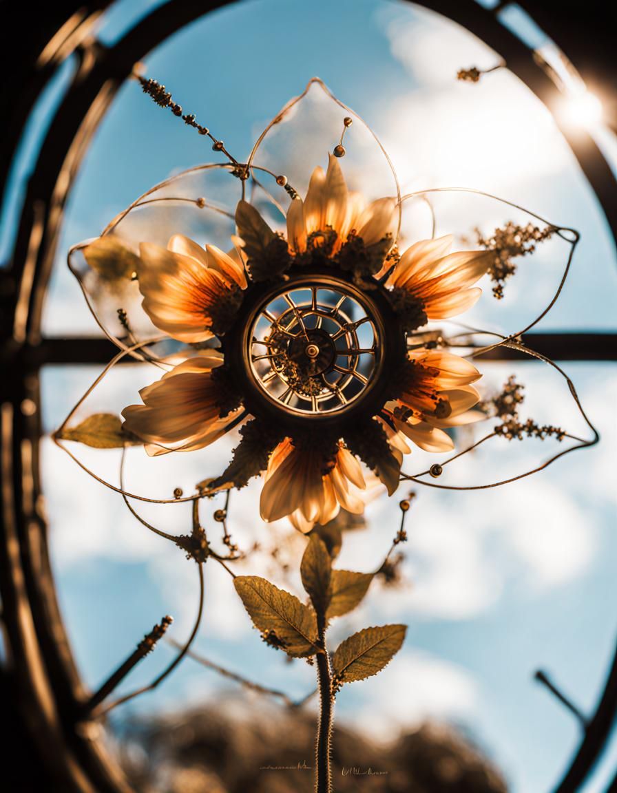 Steampunk Flower Portal in Double Exposure Style